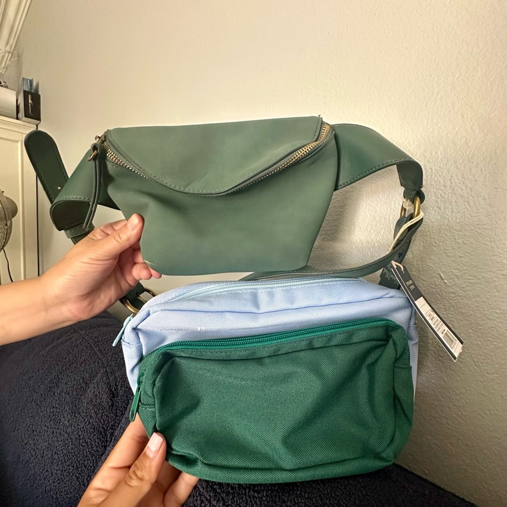 Stylish Green and Blue Women's Waist Bag Set